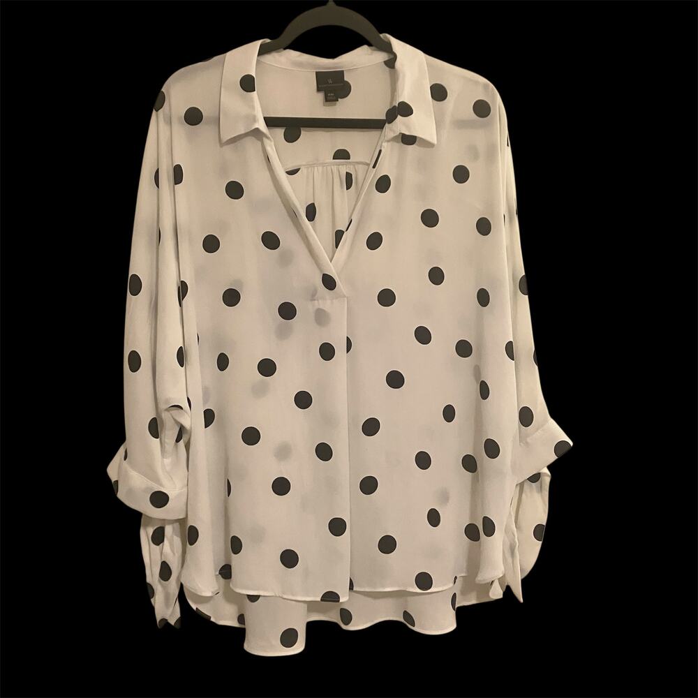 Retro Sheer Black & White Polka Dot Blouse